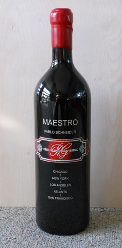 An etched wine bottle